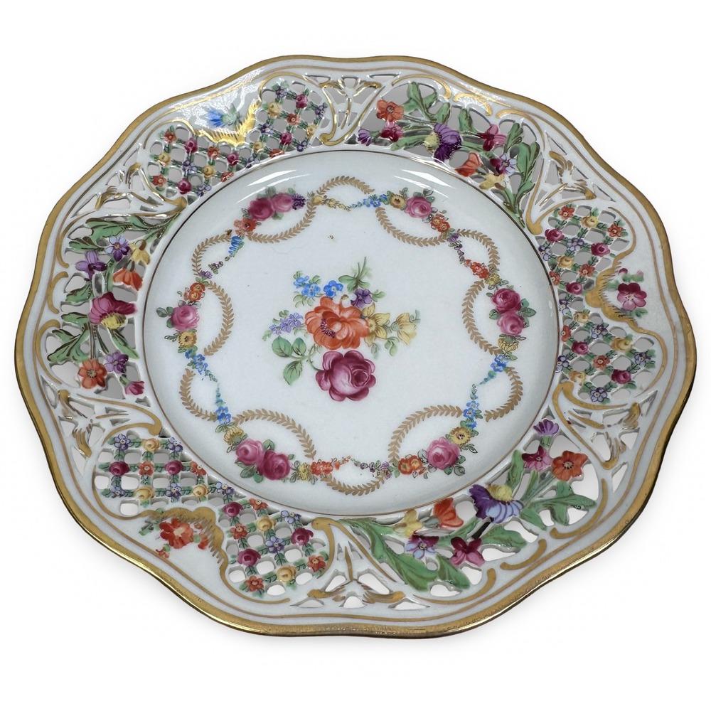 Schumann Bavaria Germany Reticulated Floral Porcelain Salad Plate 7.5" SCH304
